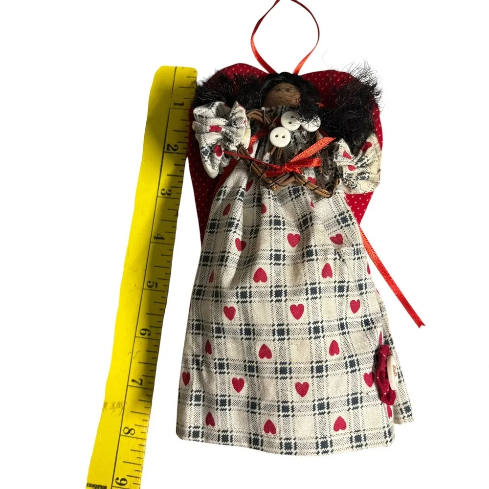 Handmade Primitive Angel Doll Ornament Plaid Heart‎ Dress Rustic Folk Art 8